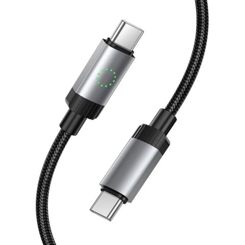 USB кабель Hoco X117, 2xUSB тип-C, 100 см, 60 Вт, черный, с индикатором, в нейлоновой оплетке, #6942007652582 Превью 1