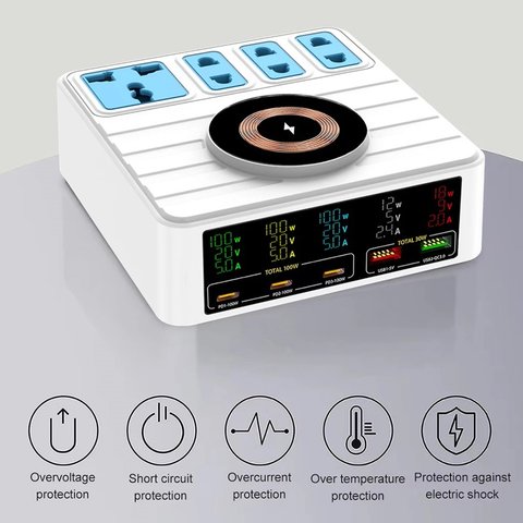 Сетевое зарядное устройство Kingmax WLX-H13, 140 Вт, Wireless Charge, Quick Charge, Power Delivery (PD), с розеткой, 5 портов, 10 in 1 Превью 2