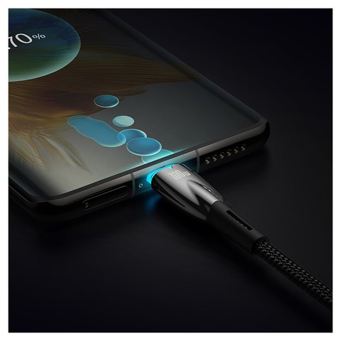 USB кабель Baseus Glimmer, 2xUSB тип-C, 100 см, 100 Вт, черный, с индикатором, в нейлоновой оплетке, #CADH000701 Превью 2