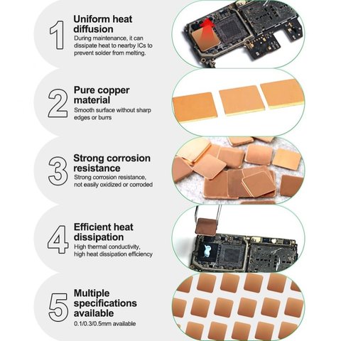 Термопрокладка RELIFE RL-093C, мідна, 0,5 мм, 14 мм, 12,45 мм, 50 шт Прев'ю 2