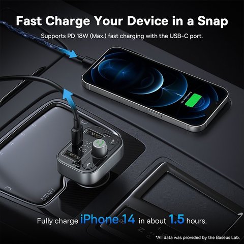 FM-трансмітер Baseus S-09 Pro , чорний, з кнопкою, з дисплеєм, з автомобільною зарядкою, з Bluetooth, USB тип-C, USB тип-A, 3 порта, 35 Вт, 12-24 B, #C10762200113-00 Прев'ю 2